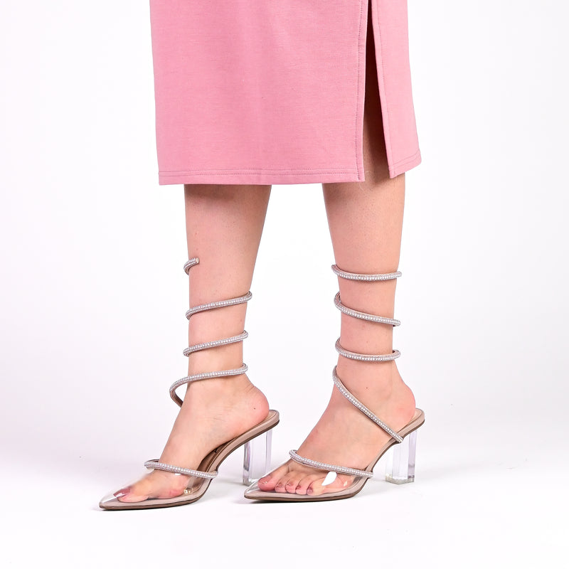 Tasha Ghouri Lovestruck Stone Clear Heart Heel Mules | SIMMI London