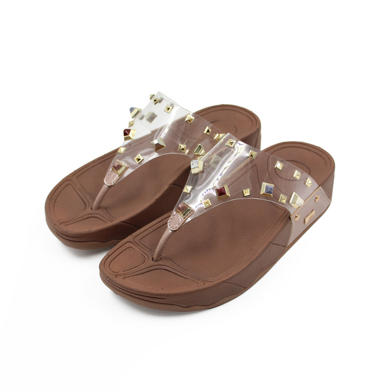 Studded Transparent Strap Platform Flipflops