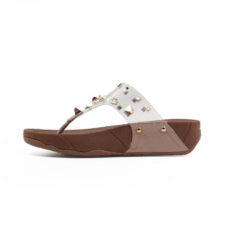 Studded Transparent Strap Platform Flipflops