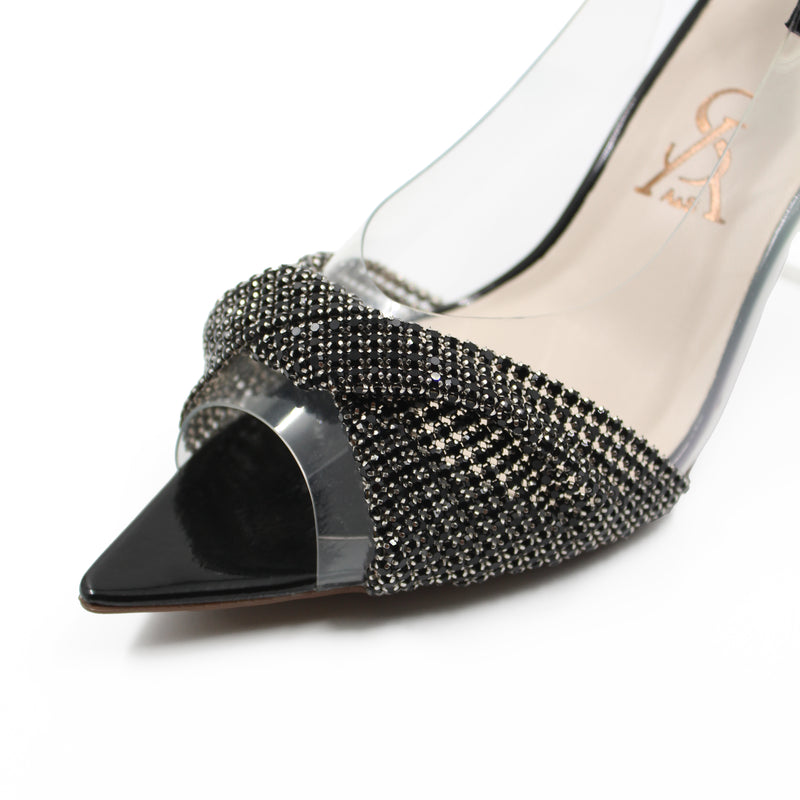 RHINESTONE EMBELLISHED VINYL HIGH SLINGBACK