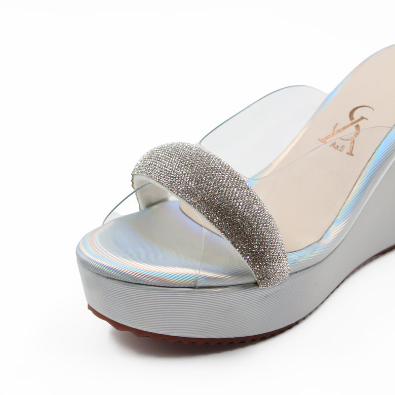 METALLIC EMBELLISHED VINYL HIGH PLATFORMS