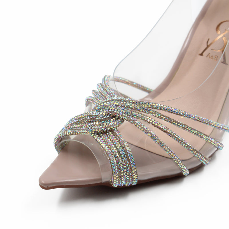 RHINESTONE EMBELLISHED PEEPTOE SLINGBACK