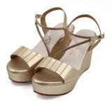 Metallic Pleated Strap Detail Wedges