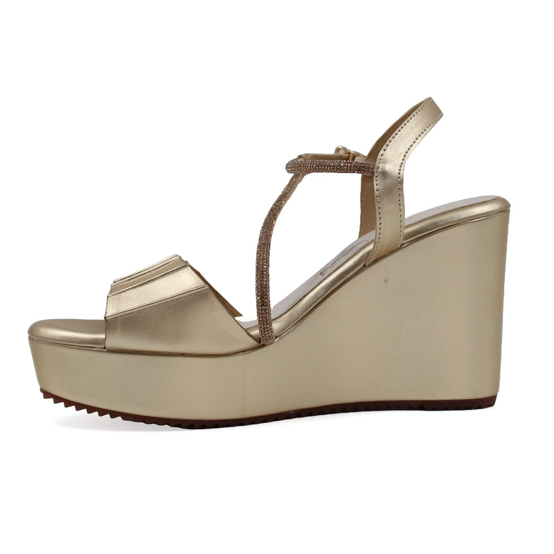 Metallic Pleated Strap Detail Wedges