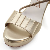 Metallic Pleated Strap Detail Wedges