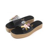 FLORAL EMBROIDERED VINYL WEDGES