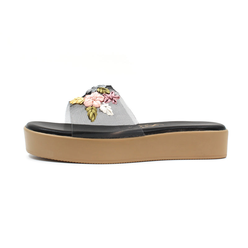 FLORAL EMBROIDERED VINYL WEDGES