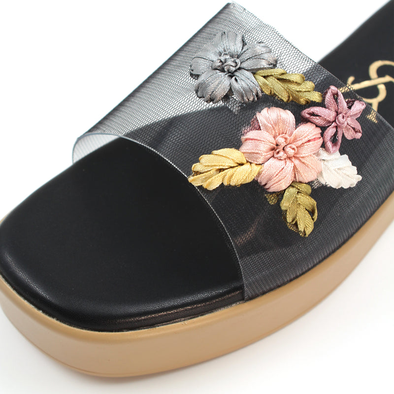 FLORAL EMBROIDERED VINYL WEDGES