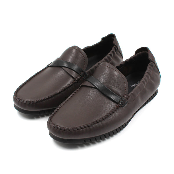 Twisted Leather Slip On Loafers