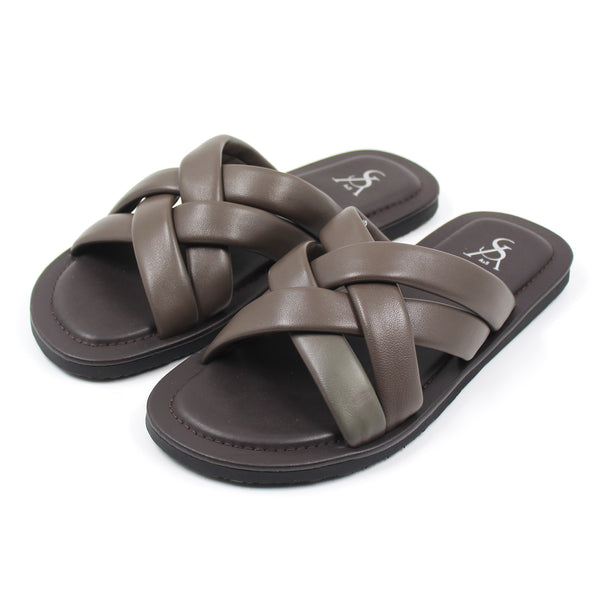 Cross Leather Strap Slip on Sandals