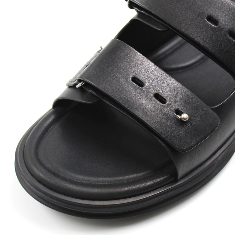 Leather Strap Detail Slip On Sandals