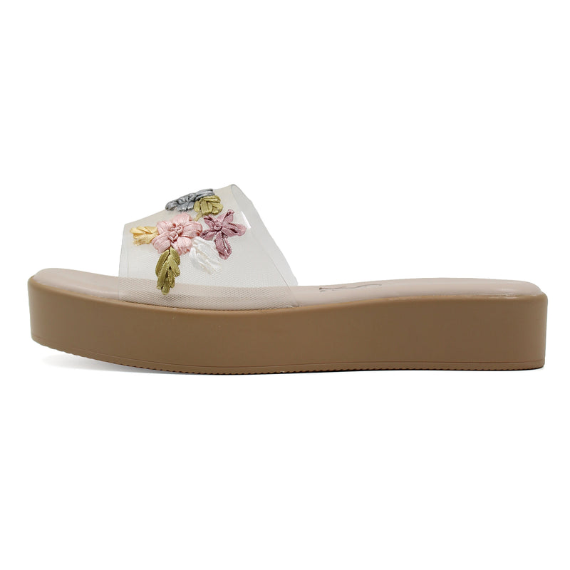 FLORAL EMBROIDERED VINYL WEDGES