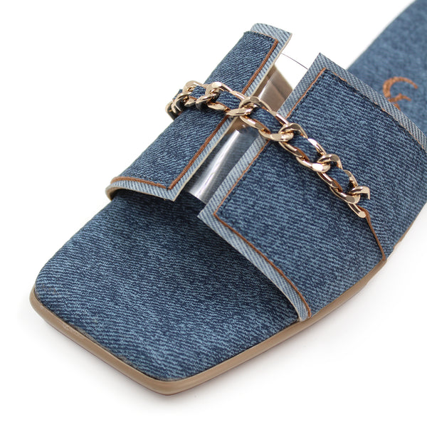 Chain Detail Denim Flats