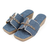 Chain Detail Denim Wedges