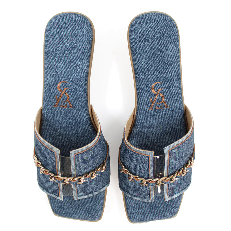 Chain Detail Denim Wedges