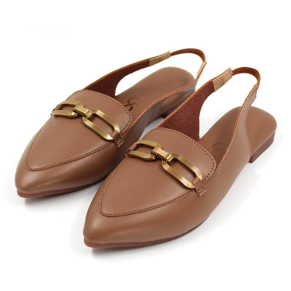 Pointed Toe Golden Buckle Loafers