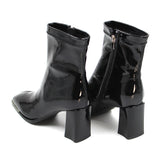 Metallic toe patent leather boots