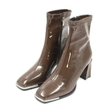 Metallic toe patent leather boots