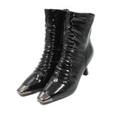 Metallic toe rippled leather boots