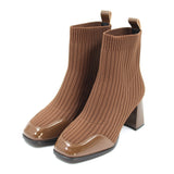 Ribbed knit patent toe detail boots