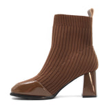 Ribbed knit patent toe detail boots