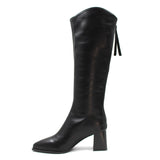 Pointed toe block heel long boots