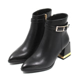 Golden Buckle Detail Leather Boots