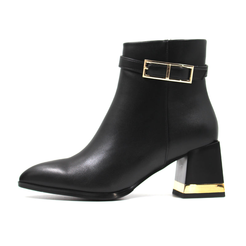 Golden Buckle Detail Leather Boots