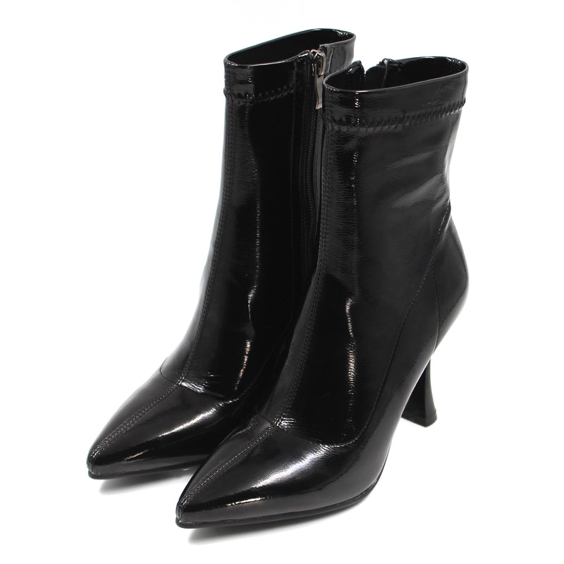 Pointed toe patent leather ankle boots