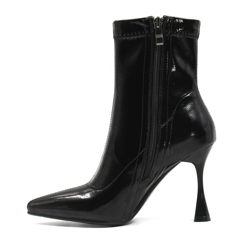 Pointed toe patent leather ankle boots