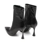 Pointed toe patent leather ankle boots