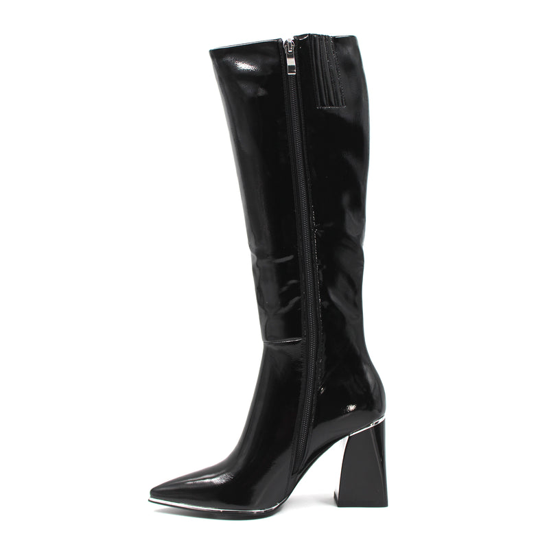 Patent Leather Block Heel Long Boots