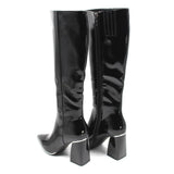 Patent Leather Block Heel Long Boots