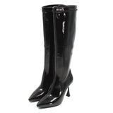 Pointed Toe Patent Leather Long Boots