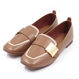 Golden square buckle detail loafers