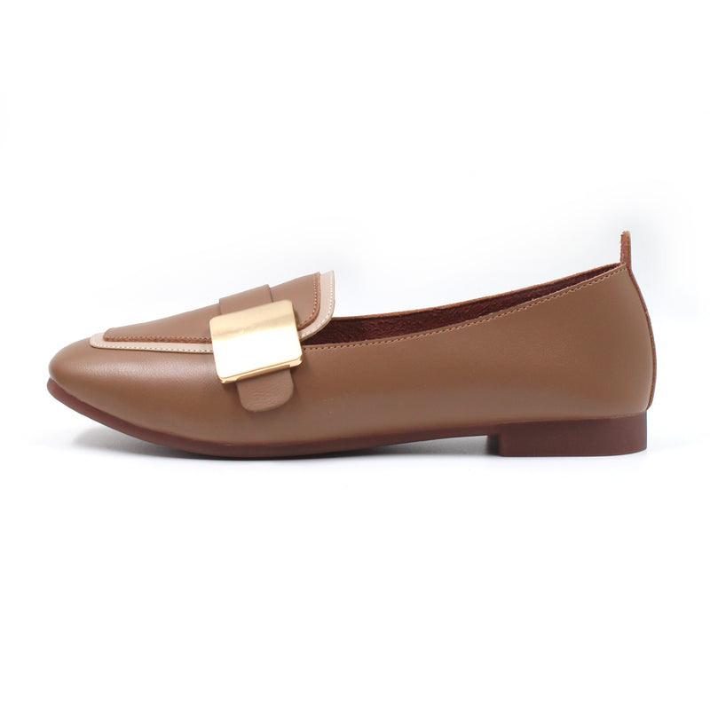 Golden square buckle detail loafers