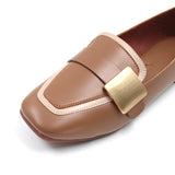 Golden square buckle detail loafers