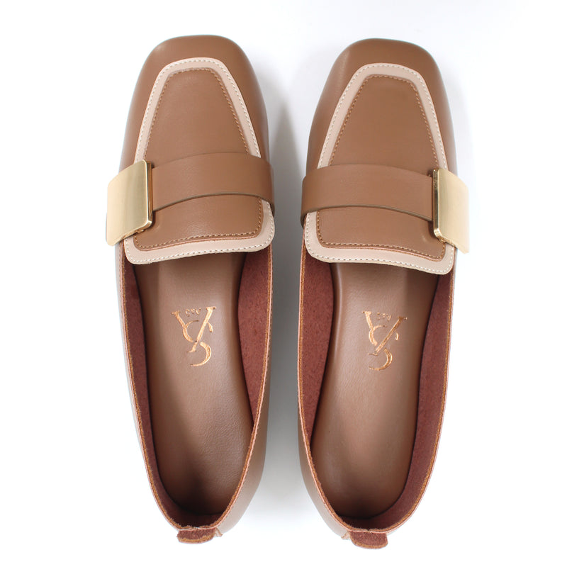 Golden square buckle detail loafers