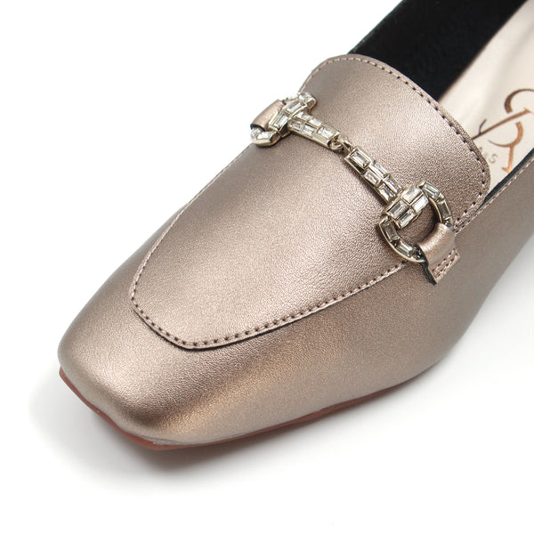 Metallic finish buckle detail loafers