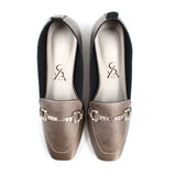 Metallic finish buckle detail loafers