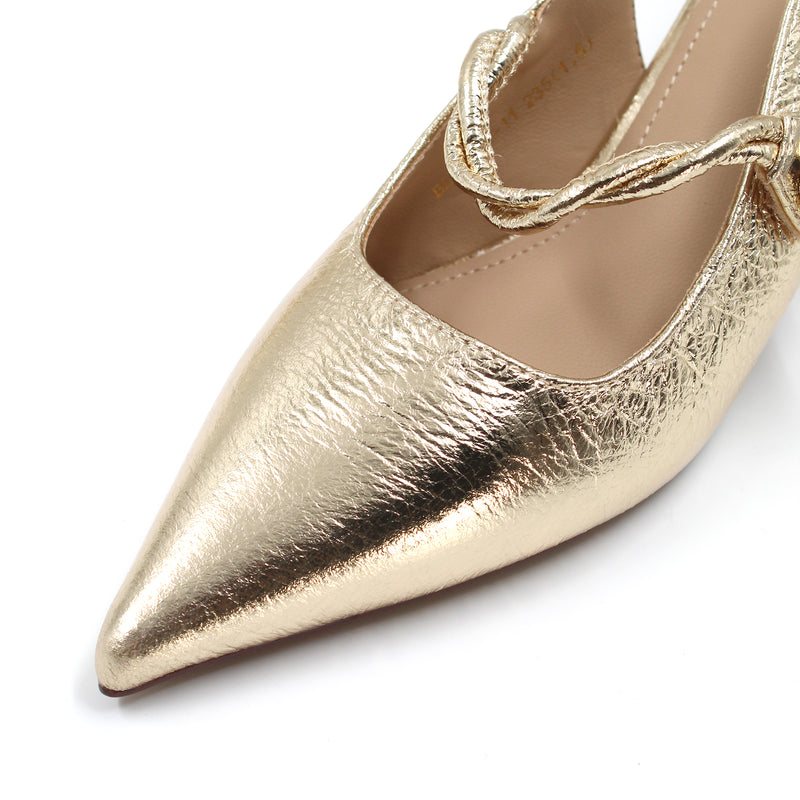 Metallic textured pointed toe slingback heels