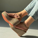 Open Toe Jute Textured High Platforms