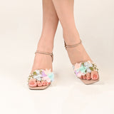 FLORAL EMBOSSED HEEL SANDALS