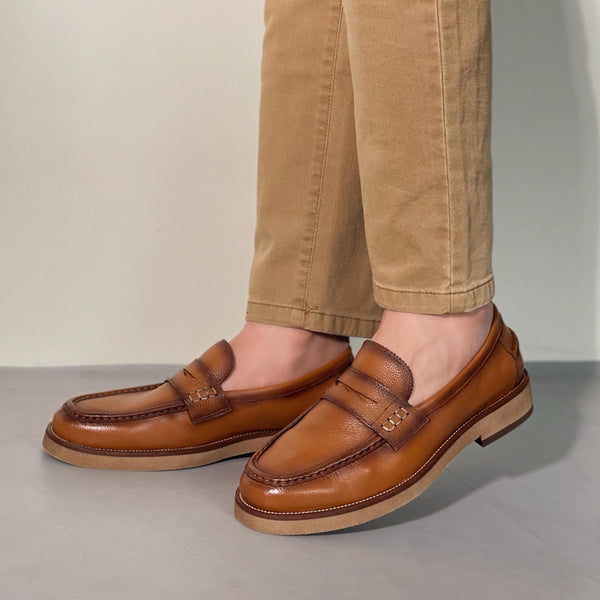 Grained Leather Penny Loafers