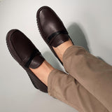 Twisted Leather Slip On Loafers