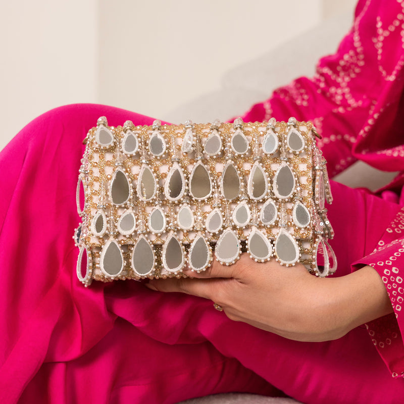 Mirror and Pearl Embellished Bag