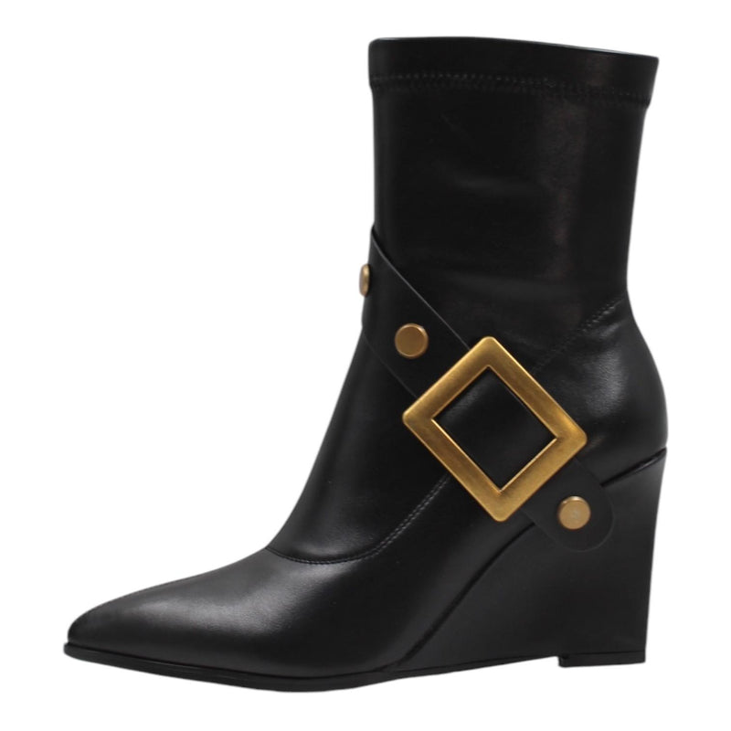 Golden Buckle Wedges Boots