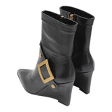 Golden Buckle Wedges Boots