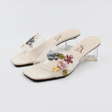 FLORAL EMBROIDERED MEDIUM GLASS HEEL