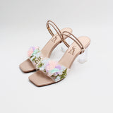 FLORAL EMBOSSED HEEL SANDALS